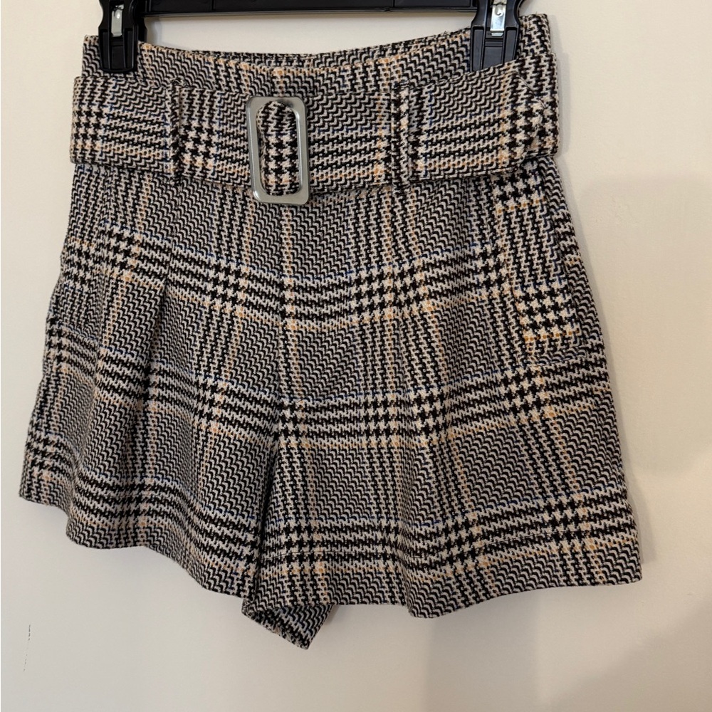 Plaid High-Waisted Shorts with Belt